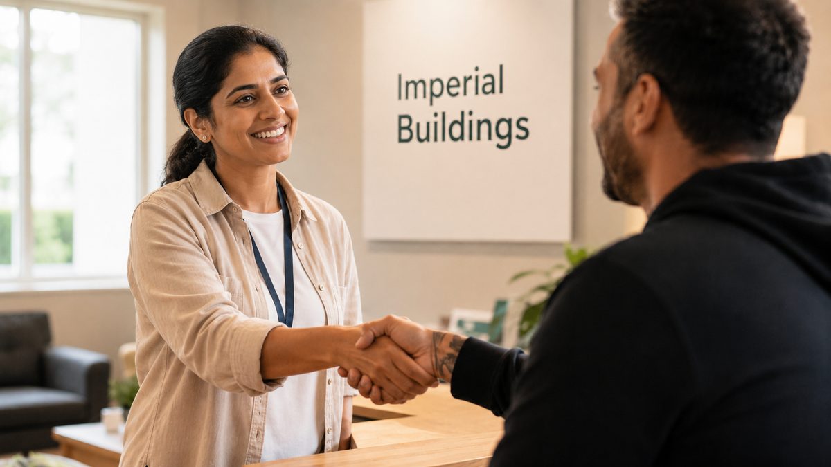 Imperial Buildings team member welcoming a new resident